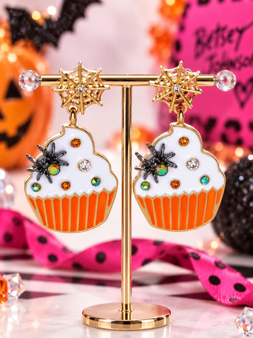 BETSEY JOHNDOM SPIDER CUPCAKE HALLOWEEN EARRINGS
